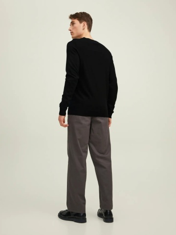 Jack & Jones Pulover simplu tricotat barbati, din lana merinos, decolteu la baza gatului, JPRMERINO, Negru - Img 7