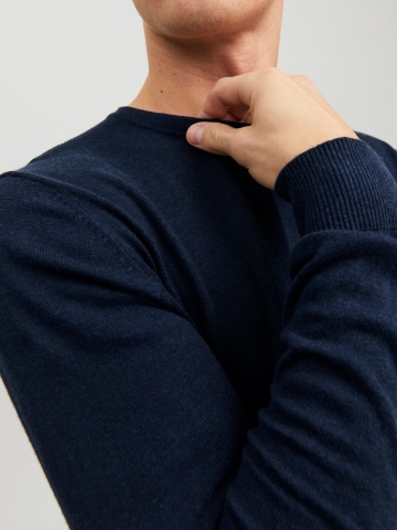 Jack & Jones Pulover tricotat barbati, cu decolteu la baza gatului, JJEEMIL, Bleumarin inchis - Img 3