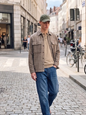 Jack & Jones Pulover tricotat barbati, din bumbac organic, guler polo, Bej - Img 6