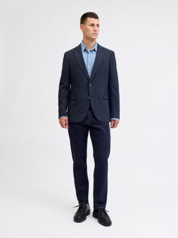 Jack & Jones Sacou elegant barbati, cu textura de fagure, Slim fit, JPRBLAENZO, Bleumarin inchis - Img 6