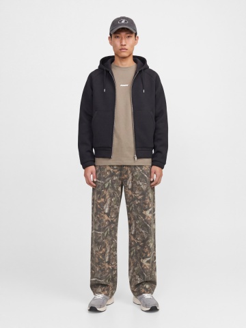 Jack & Jones Tricou barbati, cu decolteu la baza gatului, din bumbac, Relaxed Fit, JCOCLUB BACK SCRIPT, Bej inchis - Img 6
