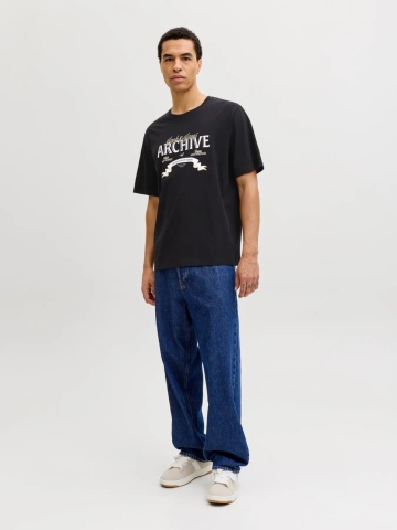 Jack & Jones Tricou barbati cu decolteu la baza gatului, imprimeu cu logo, Regular fit, Negru - Img 6