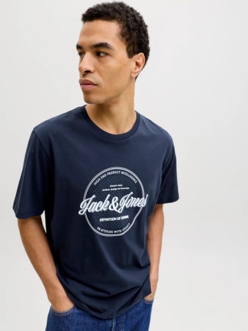 Jack & Jones Tricou barbati, din bumbac, Regular fit, JJEDOVER, Bleumarin inchis - Img 3