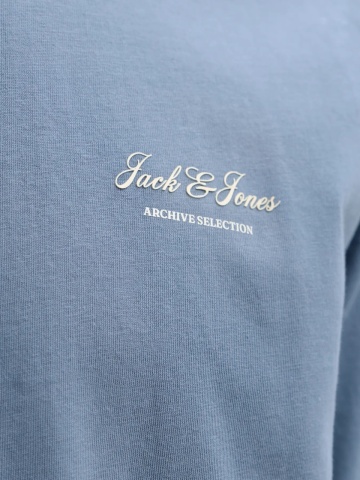 Jack & Jones Tricou barbati, din bumbac, Relaxed Fit, JJEARCHIVE, Albastru inchis - Img 4
