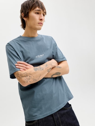 Jack & Jones Tricou barbati, JJESOHO TEE SS, la baza gatului, Relaxed Fit, Albastru inchis - Img 3