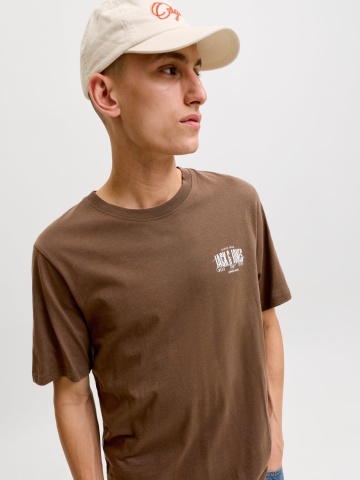Jack & Jones Tricou barbati la baza gatului, din bumbac, Regular Fit, JJAERO, Maro - Img 4