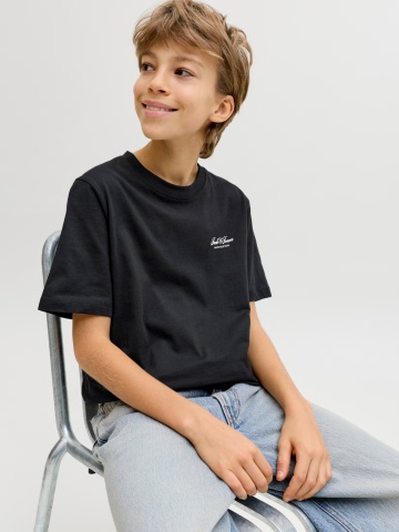 Jack & Jones Tricou din bumbac, baieti, cu decolteu la baza gatului, Negru - Img 5