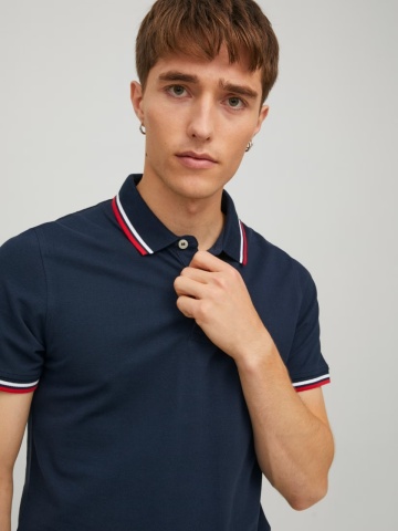 Jack & Jones Tricou polo barbati, Slim fit cu guler contrast, Bleumarin inchis - Img 3