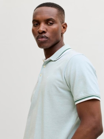 Jack & Jones Tricou polo barbati, Slim fit cu guler contrast, Verde deschis - Img 3