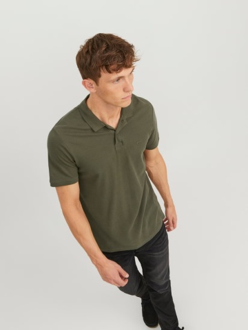 Jack & Jones Tricou polo Basic, Slim Fit, din bumbac, Olive - Img 3