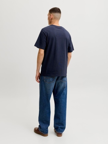 Jack & Jones Tricou simplu, barbati, din 100% bumbac, cu imprimeu cu logo, Bleumarin inchis - Img 2