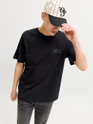 Jack & Jones Tricou simplu, barbati, din 100% bumbac, cu logo, Negru - Img 3
