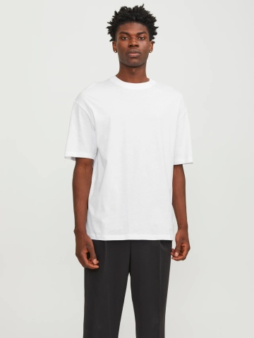 Jack & Jones, Tricou simplu, Bradley, barbati, din bumbac, Relaxed fit, Alb