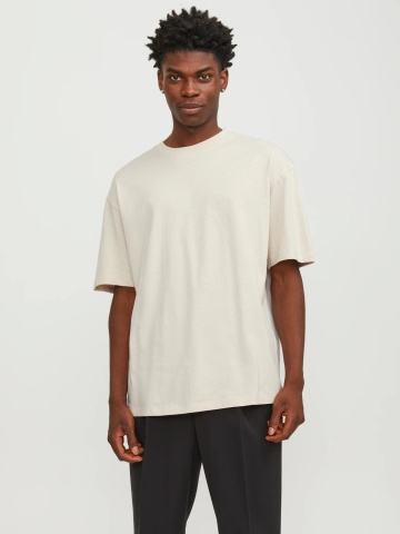 Jack & Jones, Tricou simplu, Bradley, barbati, din bumbac, Relaxed fit, Bej