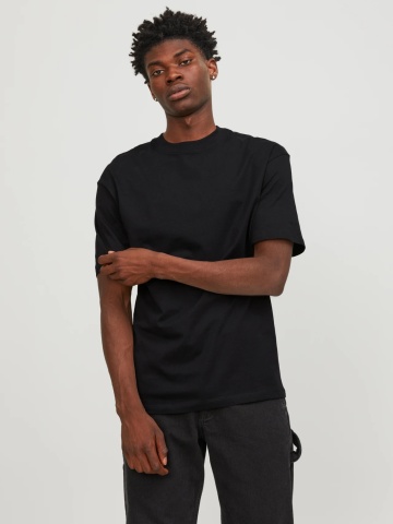 Jack & Jones, Tricou simplu, Bradley, barbati, din bumbac, Relaxed fit, Negru