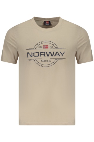 Norway Tricou barbati, cu imprimeu grafic, din bumbac, Regular fit, Bej - Img 1