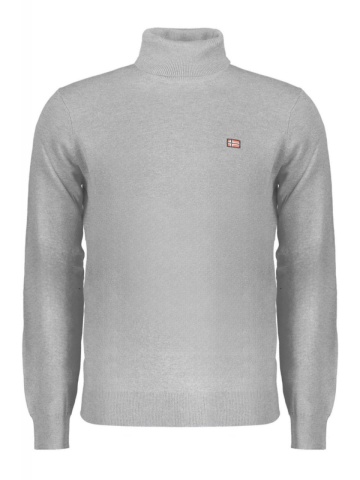 Pulover cu guler inalt bărbați, cu logo brodat, Regular fit, gri deschis - Img 1