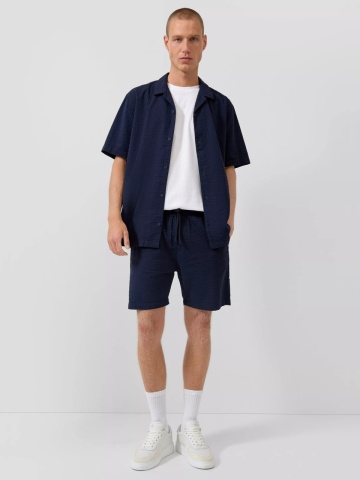 Q/S by s.Oliver Camasa cu maneca scurta barbati, din bumbac, Resort fit, Bleumarin inchis - Img 4