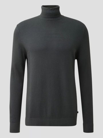 Q/S by s.Oliver Pulover tricotat fin, barbati, cu guler inalt, Regular fit, Petrol - Img 6