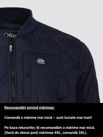 s.Oliver Big Size Jacheta bomber, barbati big sizes, cu guler tricotat si model in valuri, Bleumarin inchis - Img 3