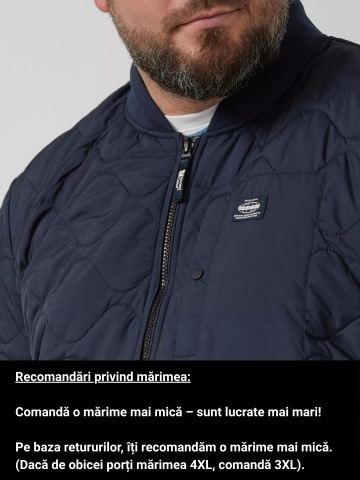 s.Oliver Big Size Jacheta bomber, barbati big sizes, cu guler tricotat si model in valuri, Bleumarin inchis - Img 3