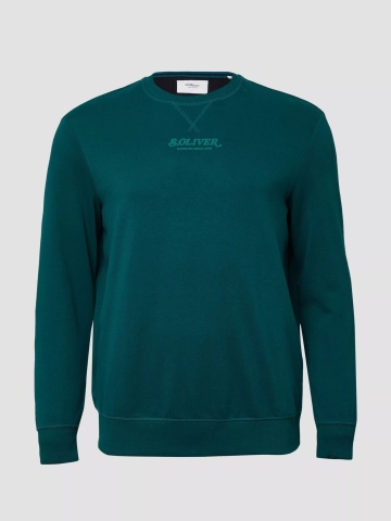 s.Oliver Big Sizes Bluza barbati big sizes cu decolteu la baza gatului, logo, Regular Fit, Verde inchis - Img 7