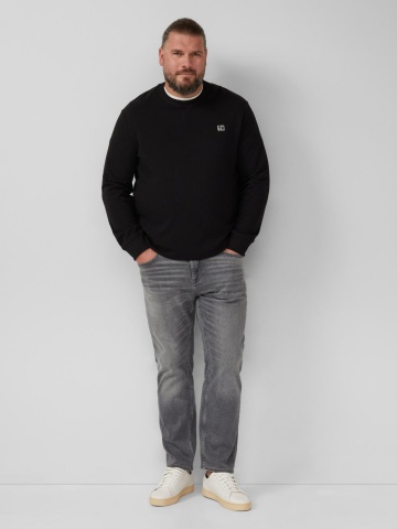s.Oliver Big Sizes Bluza barbati big sizes, cu decolteu la baza gatului, logo, Negru - Img 4