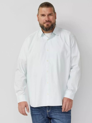 s.Oliver Big Sizes, Camasa barbati big sizes, cu guler Kent si imprimeu cu dungi, Slim Fit, Alb