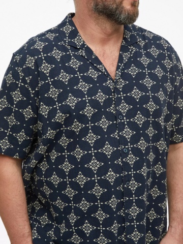 s.Oliver Big Sizes Camasa barbati big sizes, din bumbac, cu imprimeu, Resort fit, Bleumarin inchis - Img 4