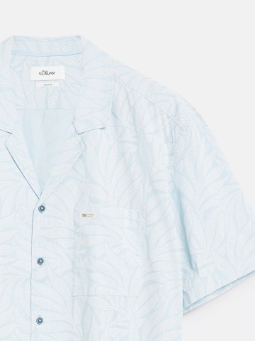 s.Oliver Big Sizes Camasa cu imprimeu floral, barbati big sizes, din amestec de bumbac, Resort fit, Albastru deschis - Img 9