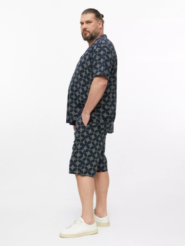s.Oliver Big Sizes Pantaloni scurti barbati big sizes, cu talie medie, din bumbac, cu imprimeu, Resort fit, Detroit, Bleumarin inchis - Img 6
