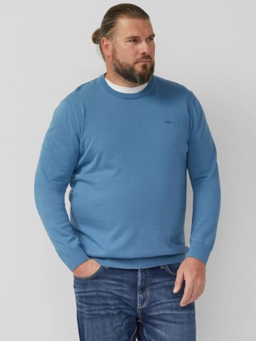 s.Oliver Big Sizes Pulover barbati big sizes, cu decolteu la baza gatului, Albastru