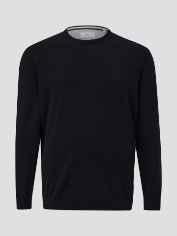 s.Oliver Big Sizes Pulover barbati big sizes, cu decolteu la baza gatului, Negru