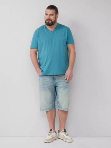 s.Oliver Big Sizes Tricou barbati big sizes cu decolteu in V, Regular Fit, din bumbac, Turcoaz - Img 5