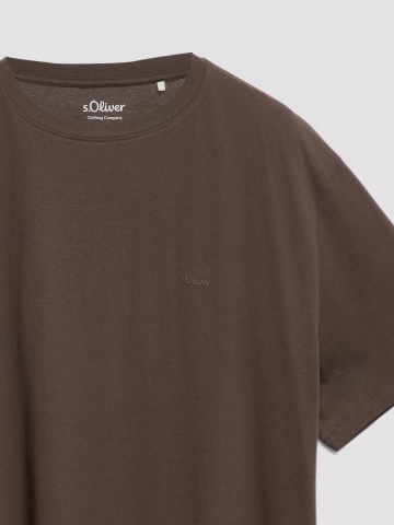 s.Oliver Big Sizes Tricou barbati big sizes cu decolteu la baza gatului, din bumbac, Maro inchis - Img 8