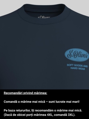 s.Oliver Big Sizes Tricou barbati big sizes cu decolteu la baza gatului si imprimeu cu logo, Bleumarin - Img 3