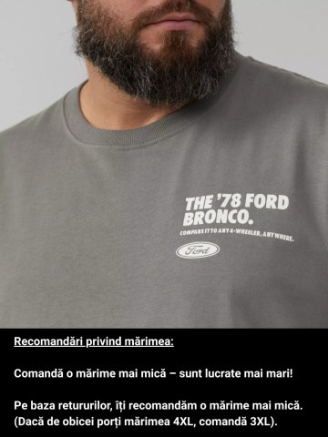 s.Oliver Big Sizes Tricou barbati big sizes cu imprimeu cu logo Ford, decolteu la baza gatului, Gri inchis - Img 3