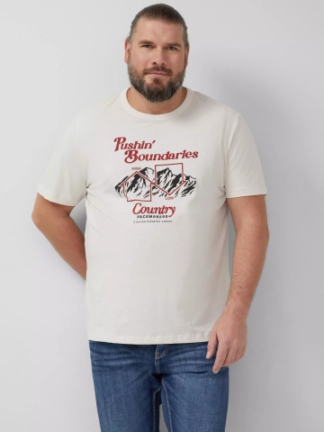 s.Oliver Big Sizes Tricou barbati big sizes, cu imprimeu cu text, Regular fit, Crem