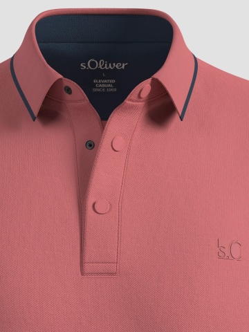 s.Oliver Big Sizes Tricou polo barbati big sizes, din amestec de bumbac cu elastan si detalii contraste, Regular fit, Roz prafuit - Img 4