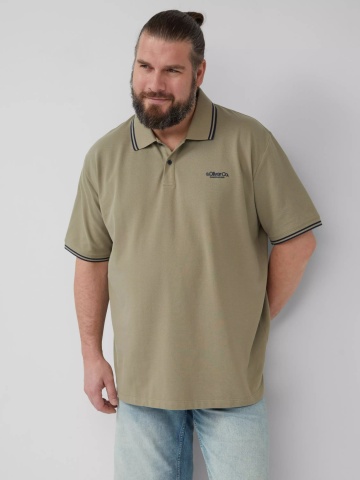 s.Oliver Big Sizes Tricou polo barbati big sizes, din piqué cu logo si detalii contraste, Verde masliniu