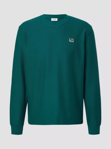 s.Oliver Bluza barbati cu textura striata, decolteu la baza gatului, Regular fit, Verde - Img 6