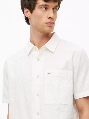 s.Oliver Camasa barbati cu model, din bumbac, Relaxed fit, Alb - Img 3