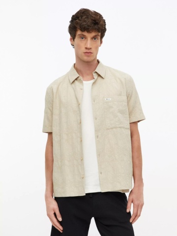 s.Oliver Camasa barbati cu model, din bumbac, Relaxed fit, Bej - Img 4