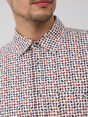 s.Oliver Camasa barbati, din amestec de bumbac, imprimeu cu puncte, Slim fit, Alb - Img 3