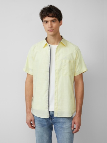 s.Oliver Camasa cu maneca scurta barbati, croiala Slim Fit si design cu un singur buzunar, Galben deschis