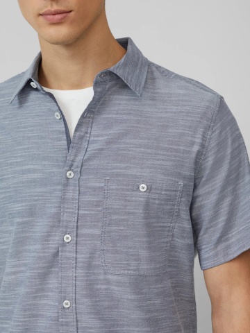 s.Oliver Camasa cu maneca scurta barbati, din amestec de bumbac, croiala Slim Fit, Gri inchis - Img 3