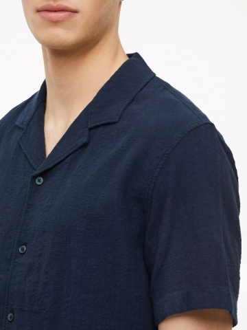 s.Oliver Camasa cu maneca scurta barbati, din bumbac, Resort fit, Bleumarin inchis - Img 3
