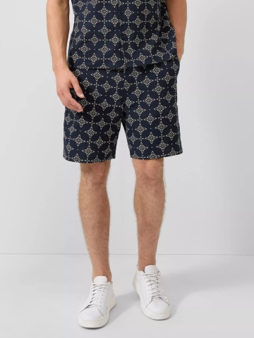 s.Oliver Pantaloni scurti barbati, cu talie medie, din bumbac, cu imprimeu, Resort fit, Detroit, Bleumarin inchis