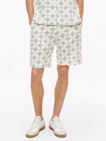 s.Oliver Pantaloni scurti barbati, cu talie medie, din bumbac, cu imprimeu, Resort fit, Detroit, Alb