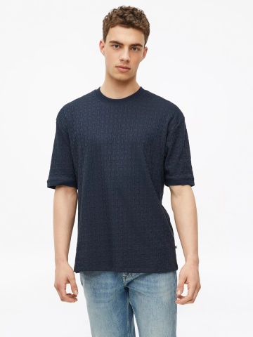 s.Oliver Tricou barbati, din amestec de bumbac, Relaxed fit, Bleumarin inchis